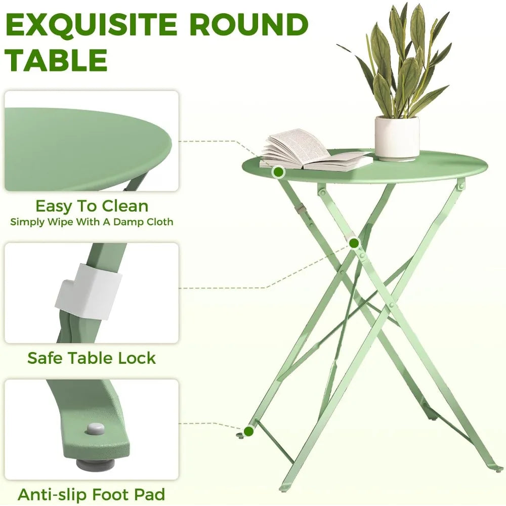 Premium Frame Patio Bistro Set, Colorful Folding Outdoor Patio Furniture Sets, 3-Piece Patio Table and Chair