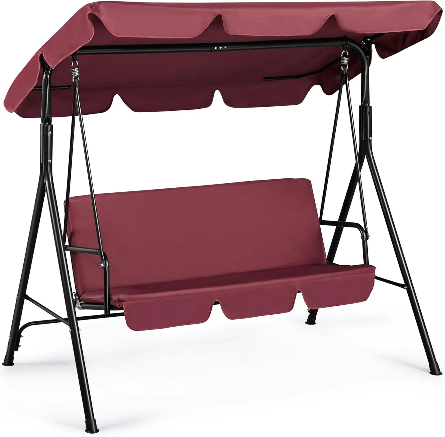 3-Seat Patio Swing Chair, Outdoor Canopy Swing with Adjustable Canopy & Removable Cushion, Hanging Lounge Chair for Patio