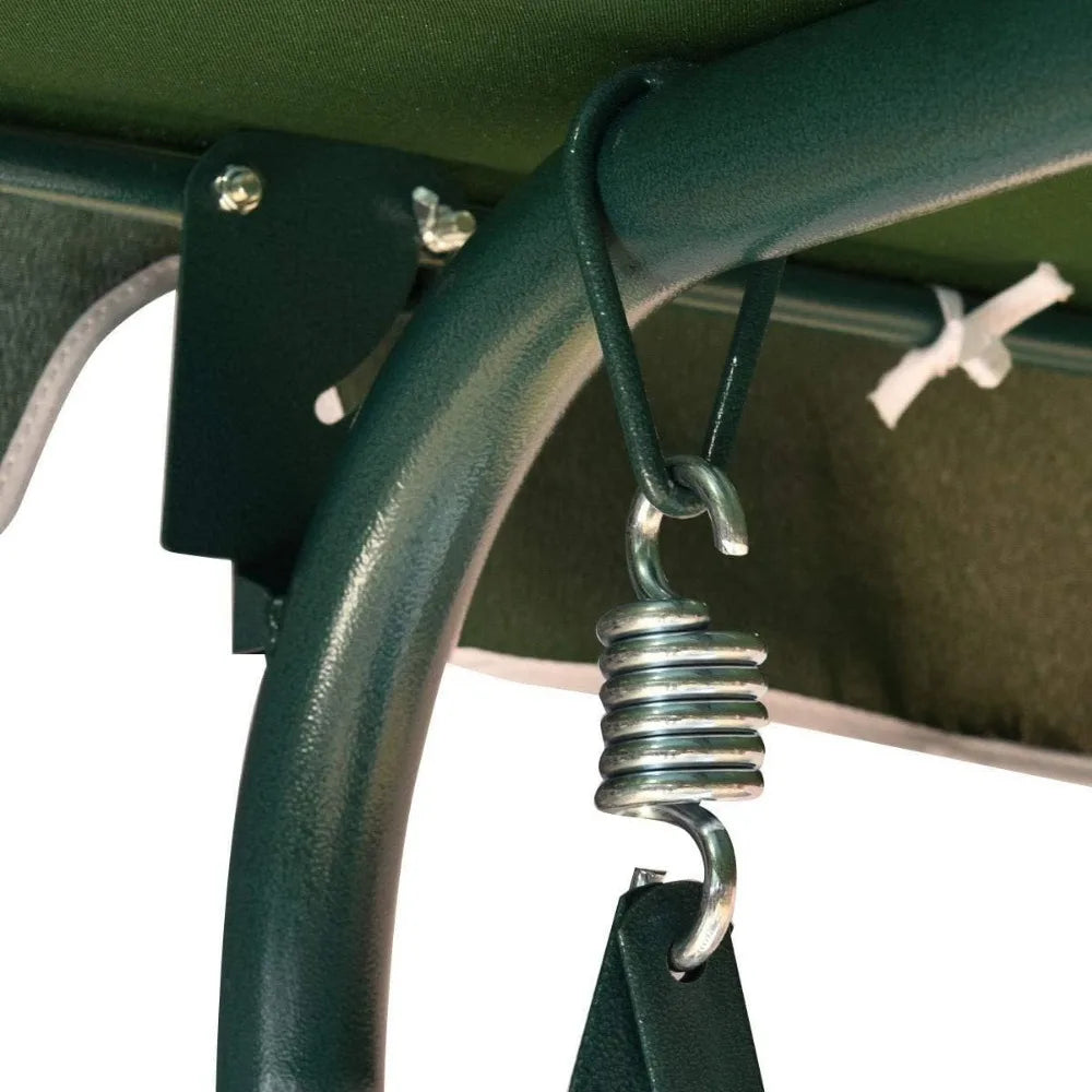 Outdoor 2-Person Canopy Swing Chair Bench,Steel Frame Garden Convertible Loveseat Hammock with Seat and Back Cushion (Green)