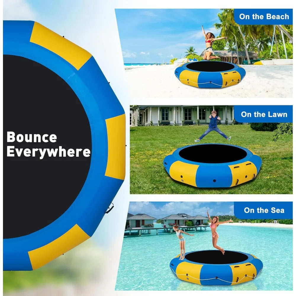 10FT Inflatable Water Trampoline for Lake, Outdoor Exercise Bouncer for Adults for Water Sports, Recreational Trampoline