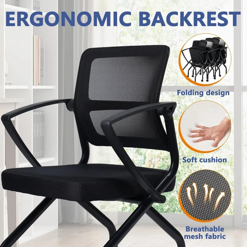 Stackable Foldable Ergonomic Office Chair with Lumbar Support and Thick Cushion, Folding Mesh Fabric Reception Guest Chair with