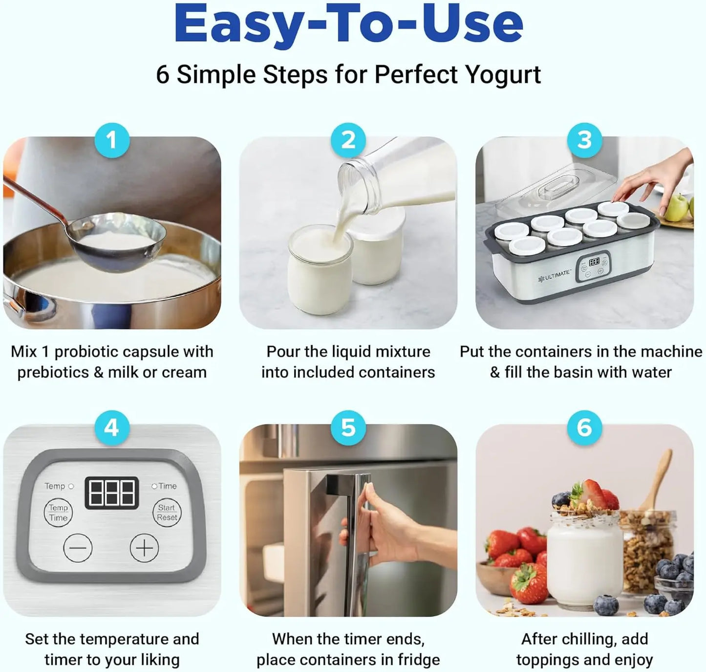 Probiotic Yogurt Maker with Adjustable Temperature & Time Control - Make Trillions of Live Probiotics & Get Better Gut Health -