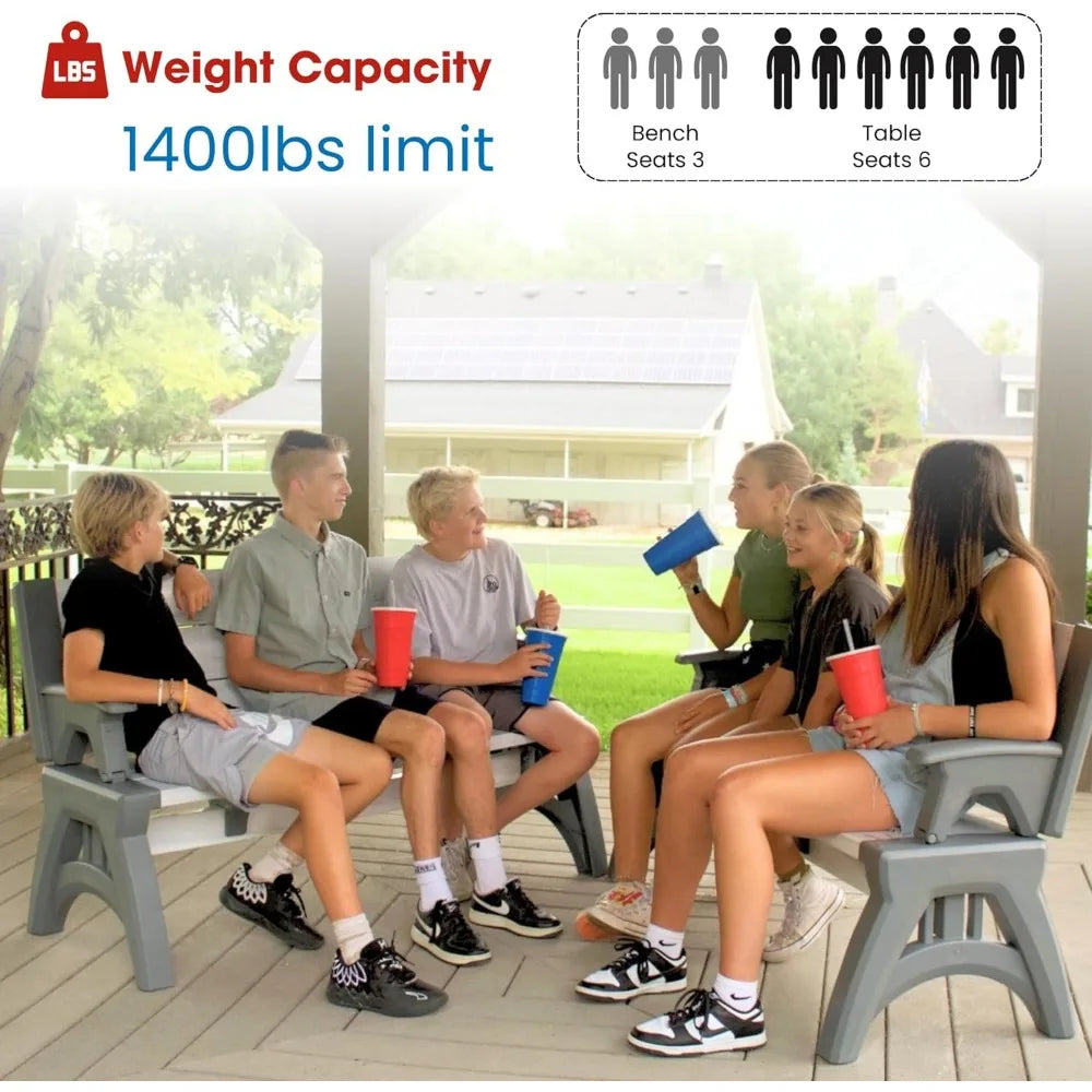 2-in-1 Outdoor Bench & Picnic Table - Foldable, Weather-Resistant Seating - Perfect for Patio, Lawn, Garden, or Deck - Durable C