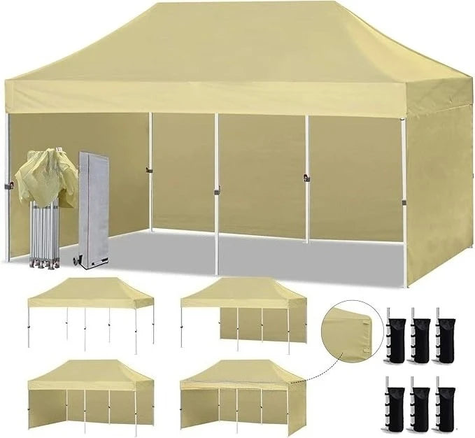 Canopy Tent Commercial Instant Canopies with 4 Removable Zipper End Side Walls and Roller Bag, Bonus 6 SandBags