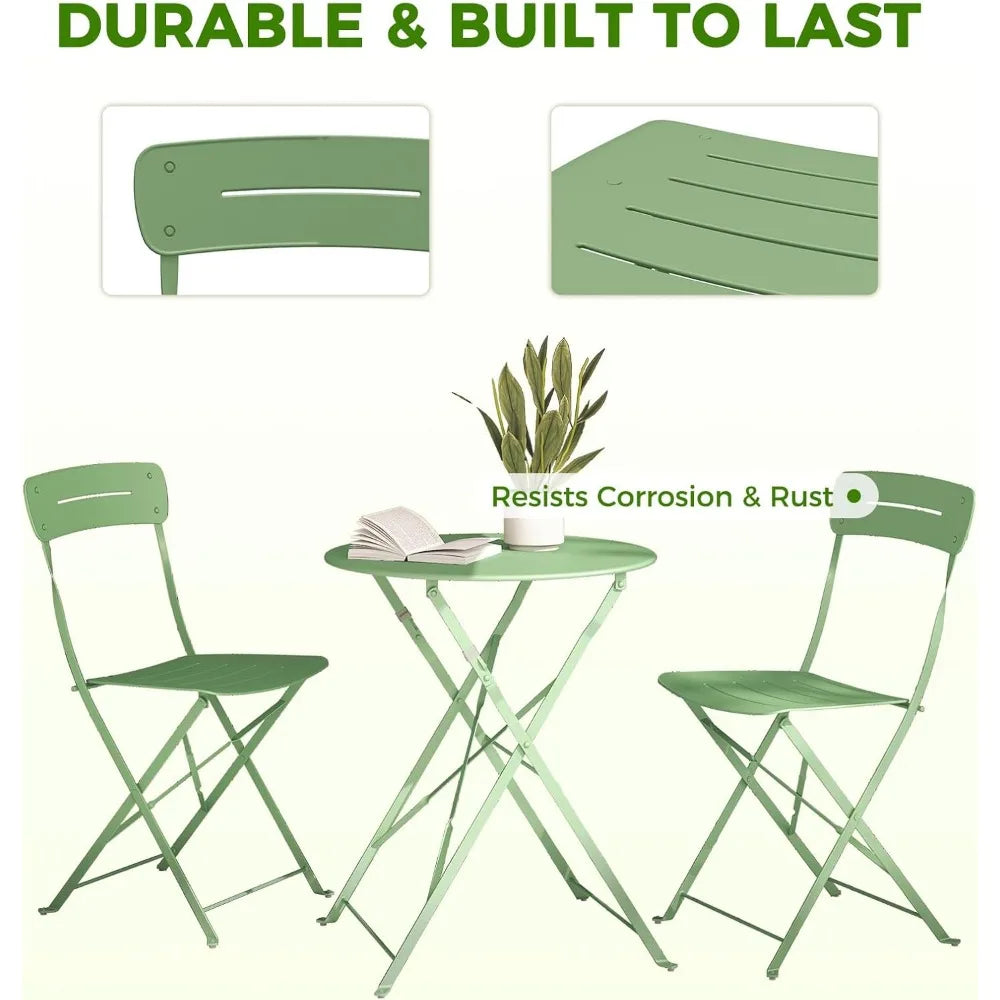 Premium Frame Patio Bistro Set, Colorful Folding Outdoor Patio Furniture Sets, 3-Piece Patio Table and Chair