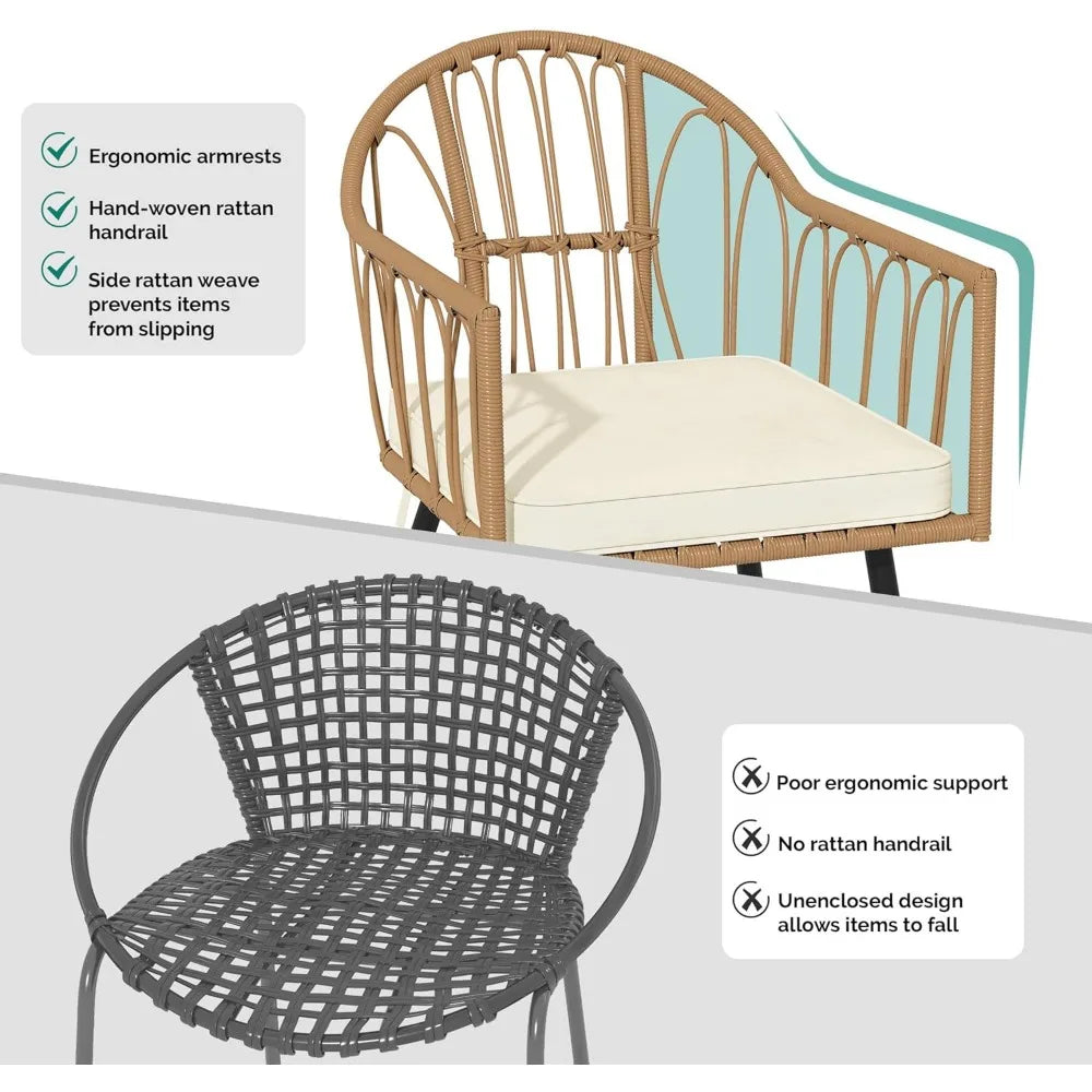 Bistro Chairs Set of 4 Rattan Outdoor Dining Chairs with Arms & Cushions Woven Rattan Chair with Curved Backrest All-Weather Wi