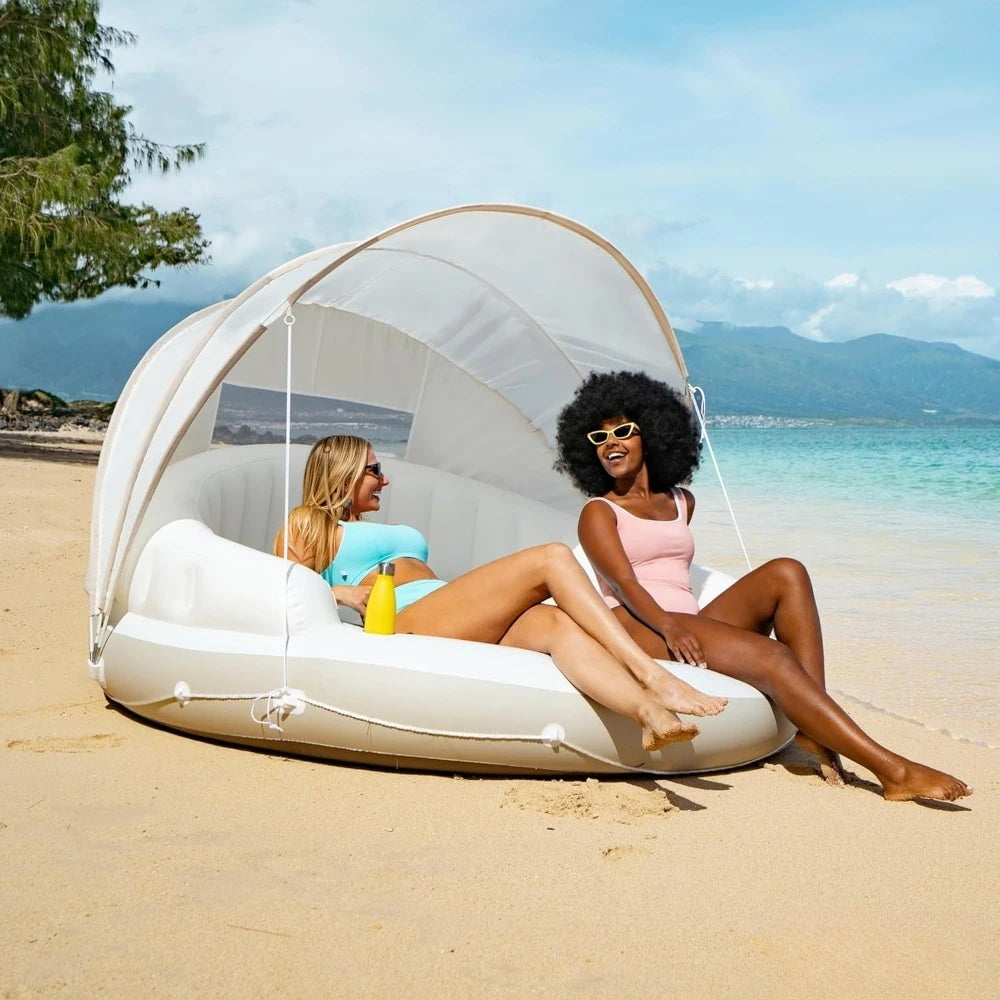 58292EP Canopy Island Inflatable Pool Float: Comfortable Lounge Surface – Built-in Cup Holders – Detachable Sunshade