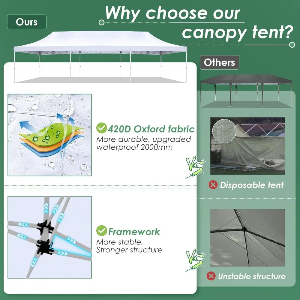 Canopy Tent 10x30 Pop Up Canopy with 8 Removable Sidewalls Party Tents for Parties Wedding Patio Commercial Waterproof and UV50