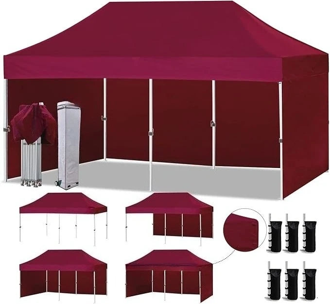 Canopy Tent Commercial Instant Canopies with 4 Removable Zipper End Side Walls and Roller Bag, Bonus 6 SandBags