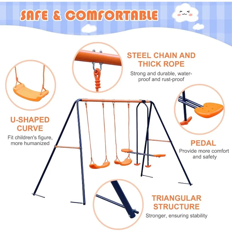 Nova Microdermabrasion Outdoor Swing Sets for Backyard, 440lbs Load Capacity Swing Stand with 2 Seats and 1 Swing Glider,