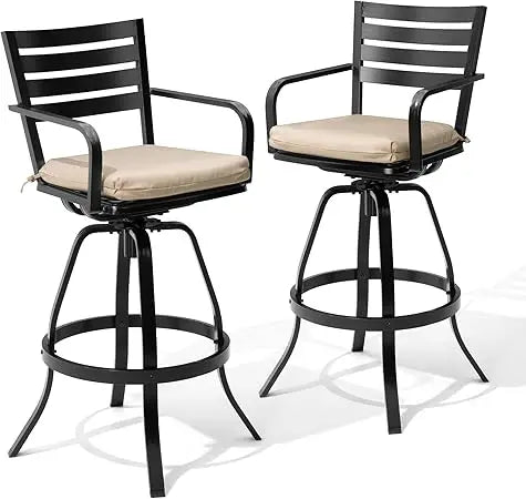 29.5" Sunbrella Outdoor Bar Stools Set of 2, Aluminum Swivel Patio Bar Height Bar Stools with Back & Footrest, Rust-Proof Tall