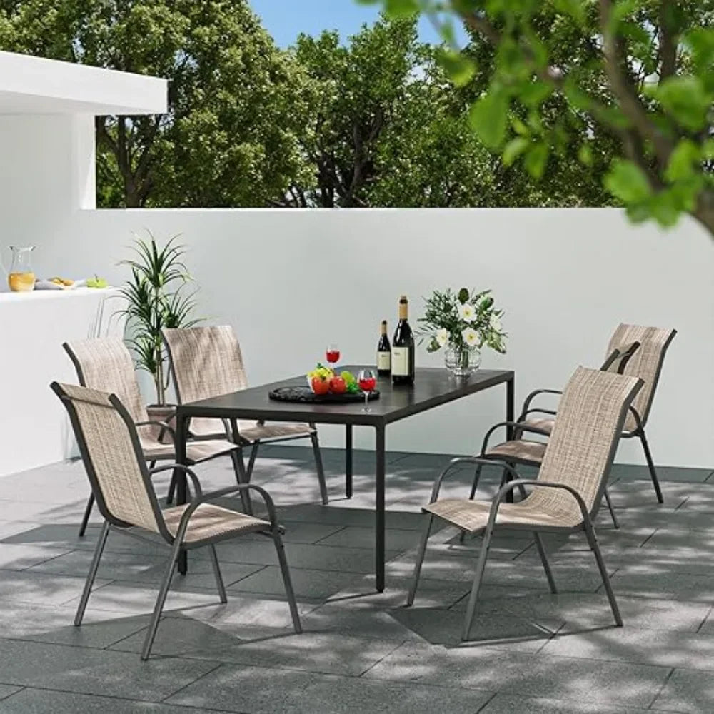 Patio Dining Chairs Set of 4, Outdoor High Stacking Chairs for All Weather, Breathable Seat Fabric and Alloy Steel Frame