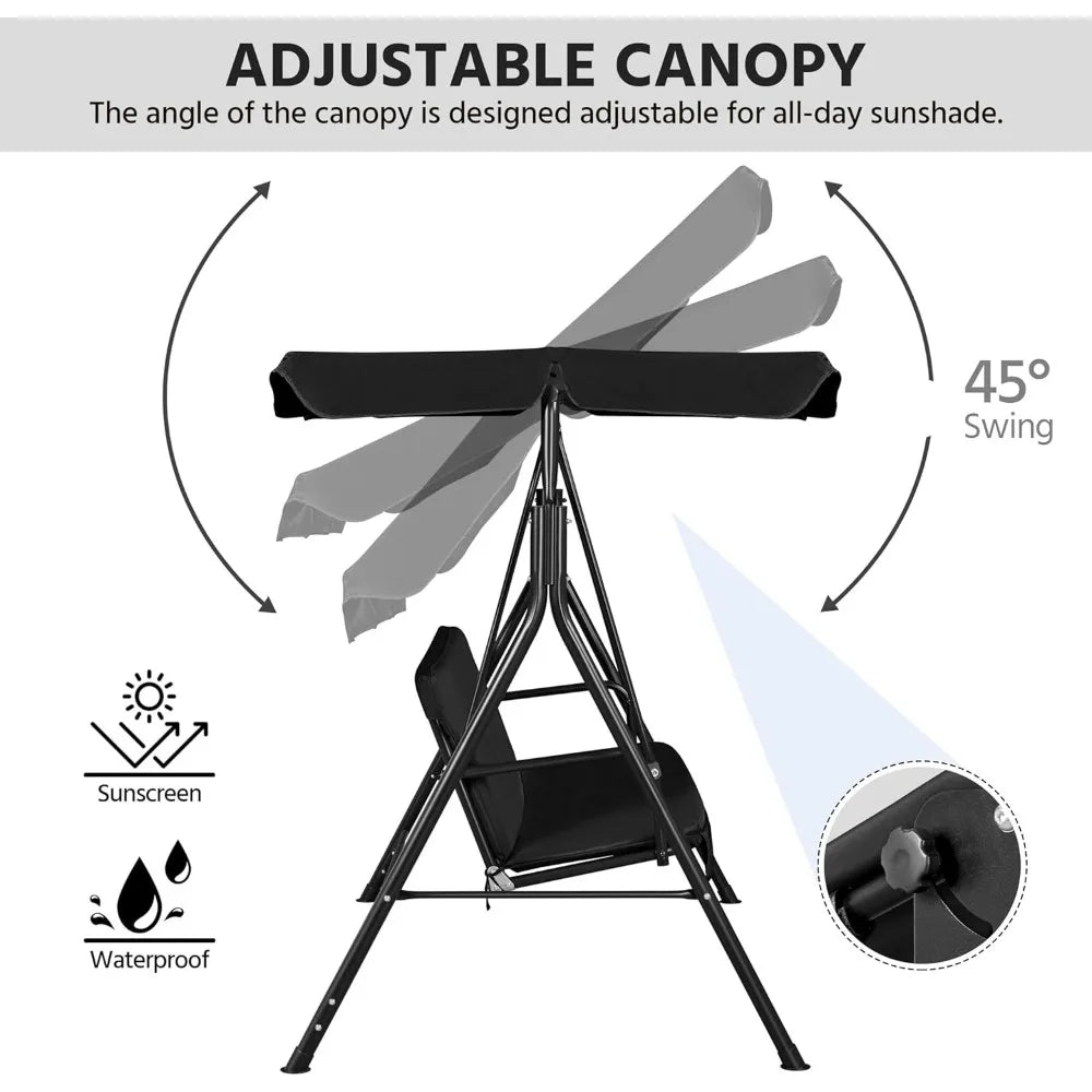 3-Seat Patio Swing Chair, Outdoor Canopy Swing with Adjustable Canopy & Removable Cushion, Hanging Lounge Chair for Patio
