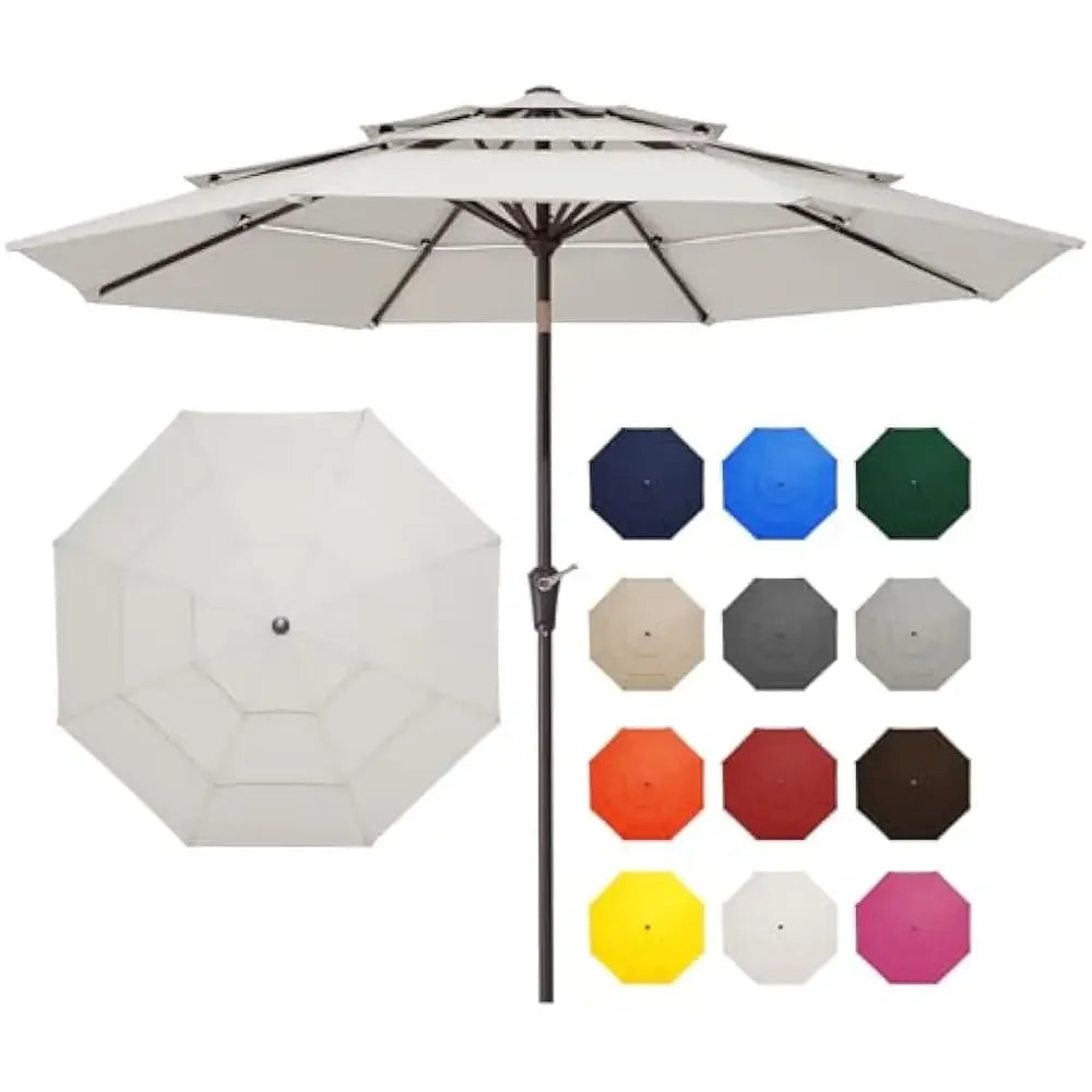 9FT 3 Tier Patio Umbrella Outdoor Umbrella Table Umbrellas w/Push Button Tilt and UV Protection Outside Garden Pool Umbrella