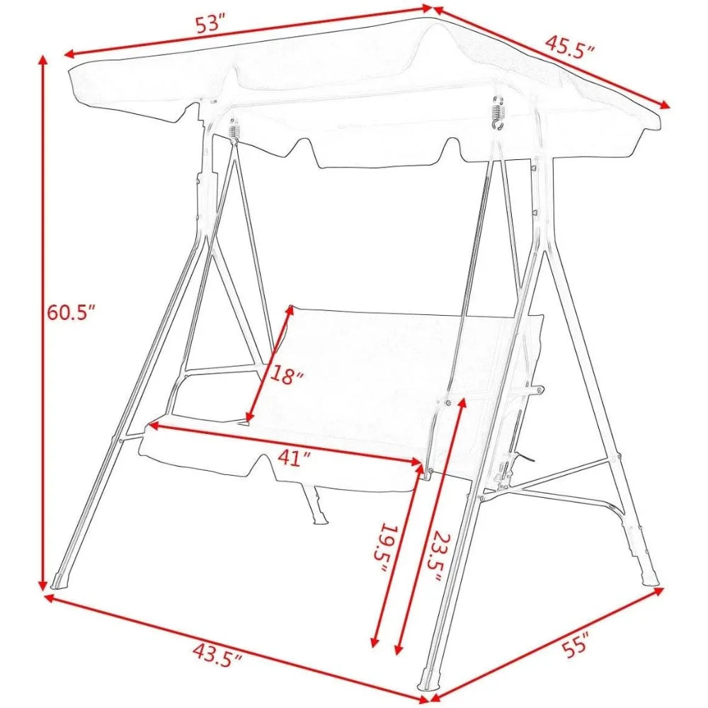 Outdoor 2-Person Canopy Swing Chair Bench,Steel Frame Garden Convertible Loveseat Hammock with Seat and Back Cushion (Green)