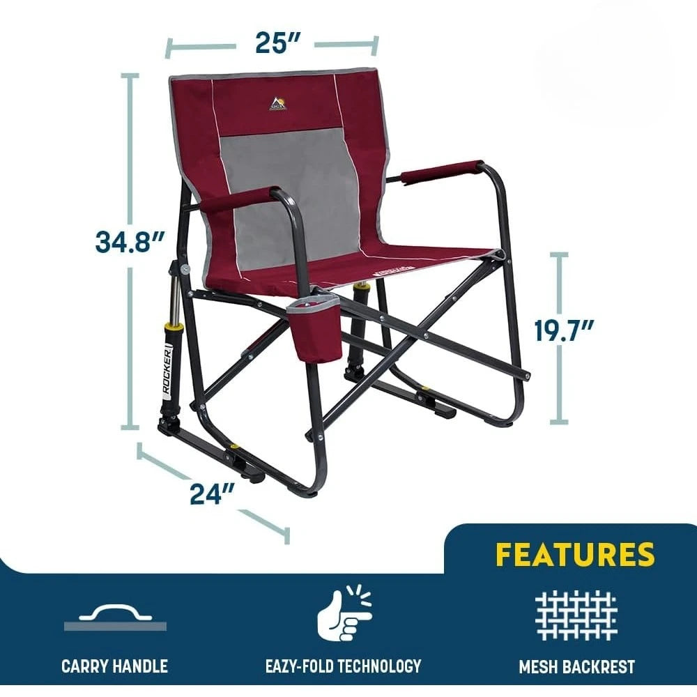 Outdoor Rocking Chair with Beverage Holder, Shock Absorbers with Patented Spring-Action Rocking, Outdoor Beach Chair