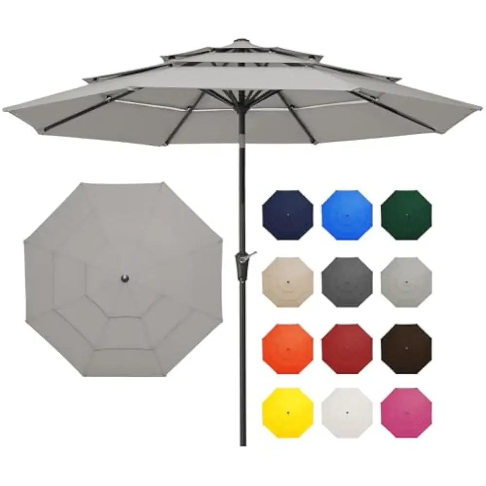 9FT 3 Tier Patio Umbrella Outdoor Umbrella Table Umbrellas w/Push Button Tilt and UV Protection Outside Garden Pool Umbrella