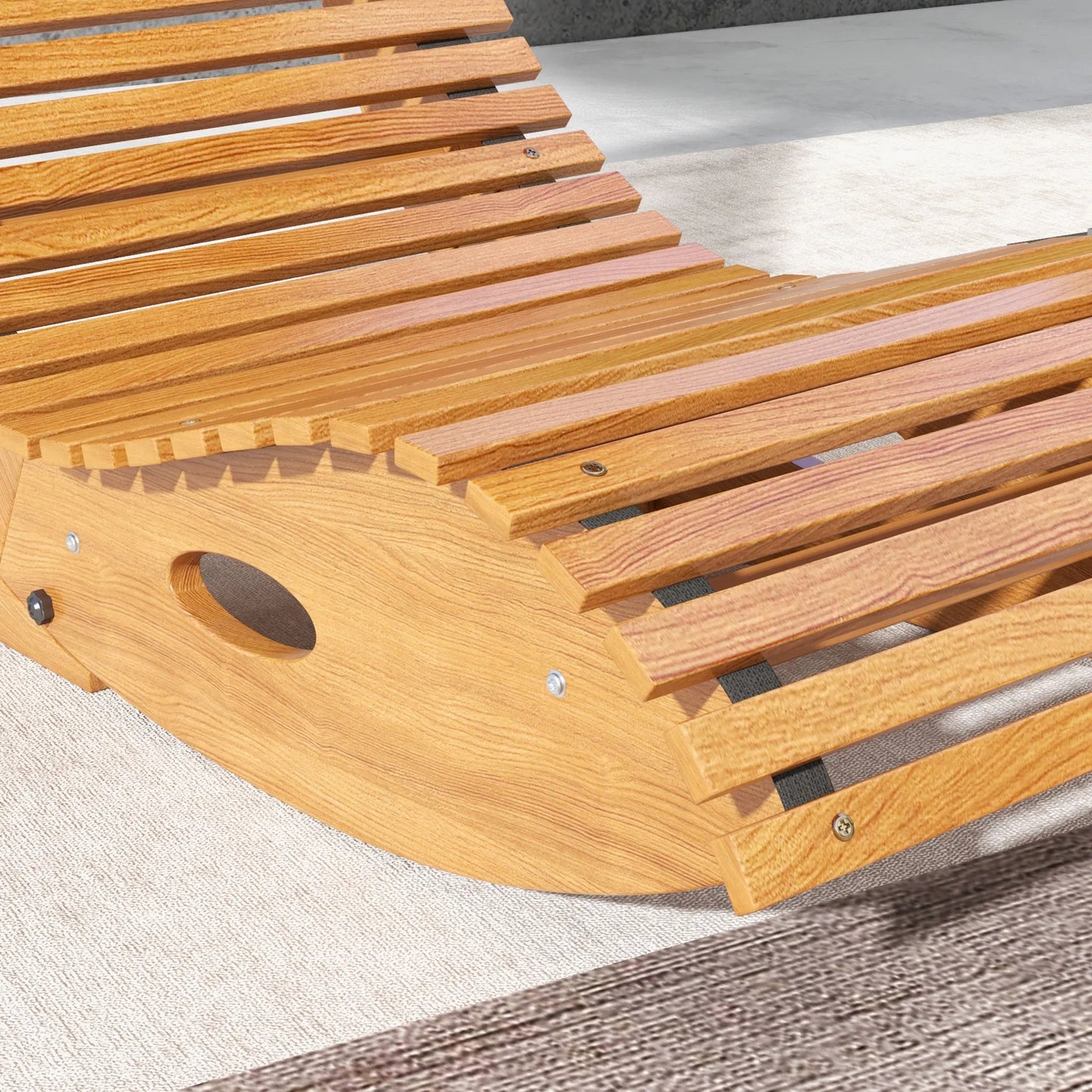 Outsunny Outdoor Rocking Chair W/ Slatted Seat, Wooden Rocking Chair, Teak