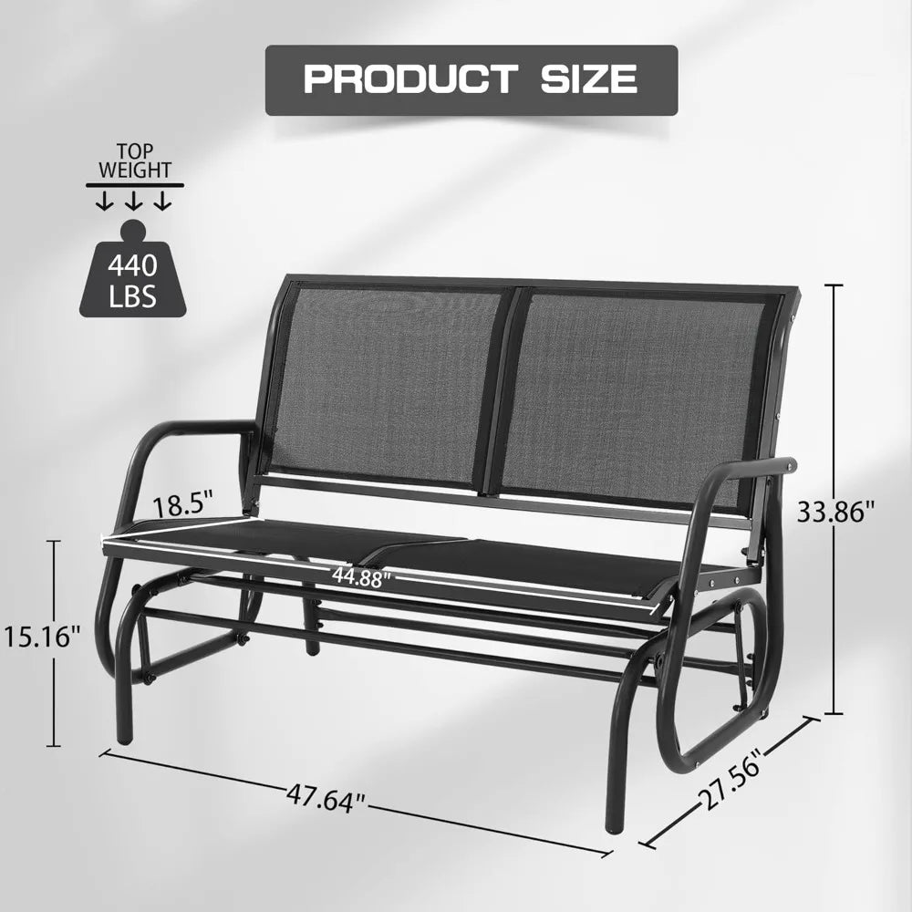Patio Outdoor Glider Bench, High Backrest and Breathable Mesh Fabric, Yard Porch Loveseat, Outside Rocking Swing Chair