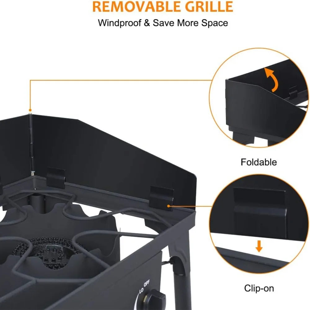 Gas Burner Outdoor Stove Burner Gas, Up to 260,000 BTU/Hr Dual Burner Propane Stove with Propane Burner stand,