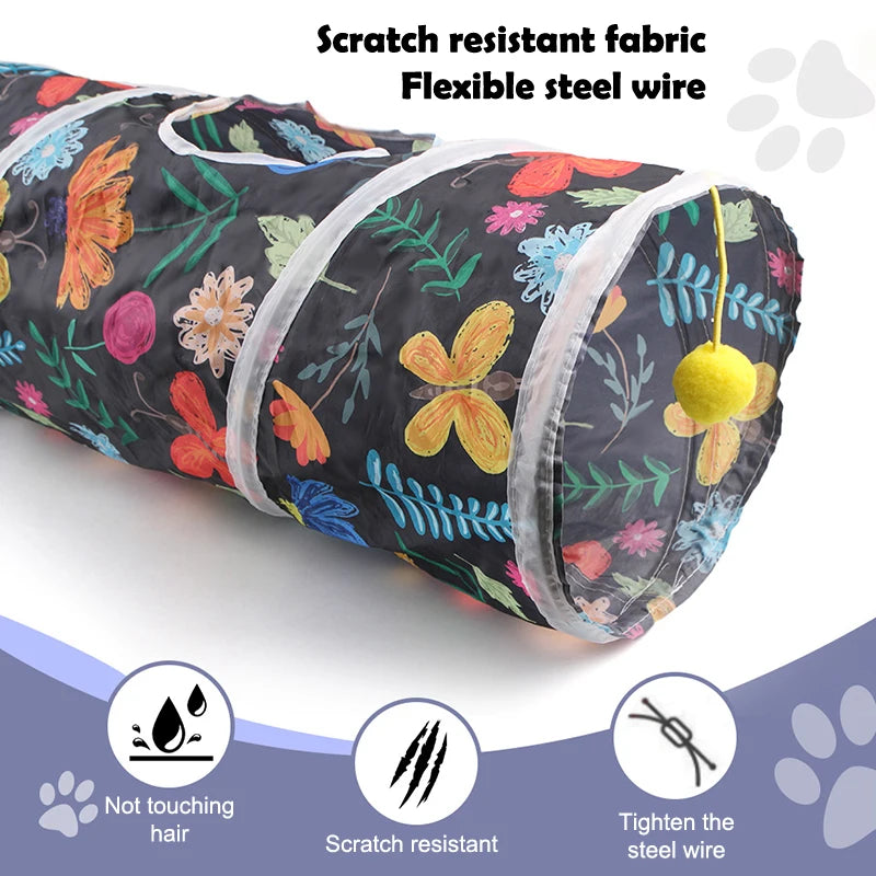 Funny Cat Toy Foldable Cat Channel Personalized Flowers Printed Pet Tunnel Toys Kitten Interactive Chase Toy Pet Supplies