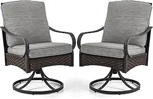 Patio Dining Chairs Set of 2, Outdoor Swivel Rocker Patio Chairs with Cushion, Wicker Patio Chairs for Garden, Backyard, Balcon