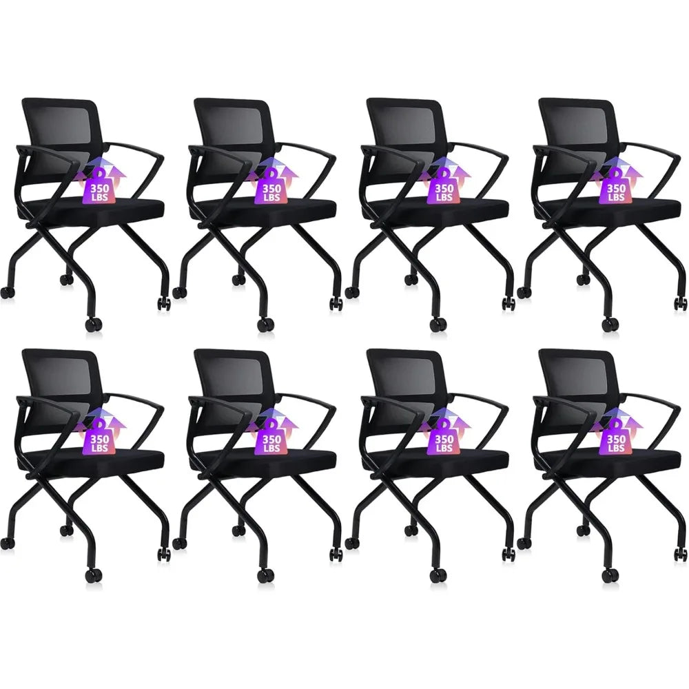Stackable Foldable Ergonomic Office Chair with Lumbar Support and Thick Cushion, Folding Mesh Fabric Reception Guest Chair with