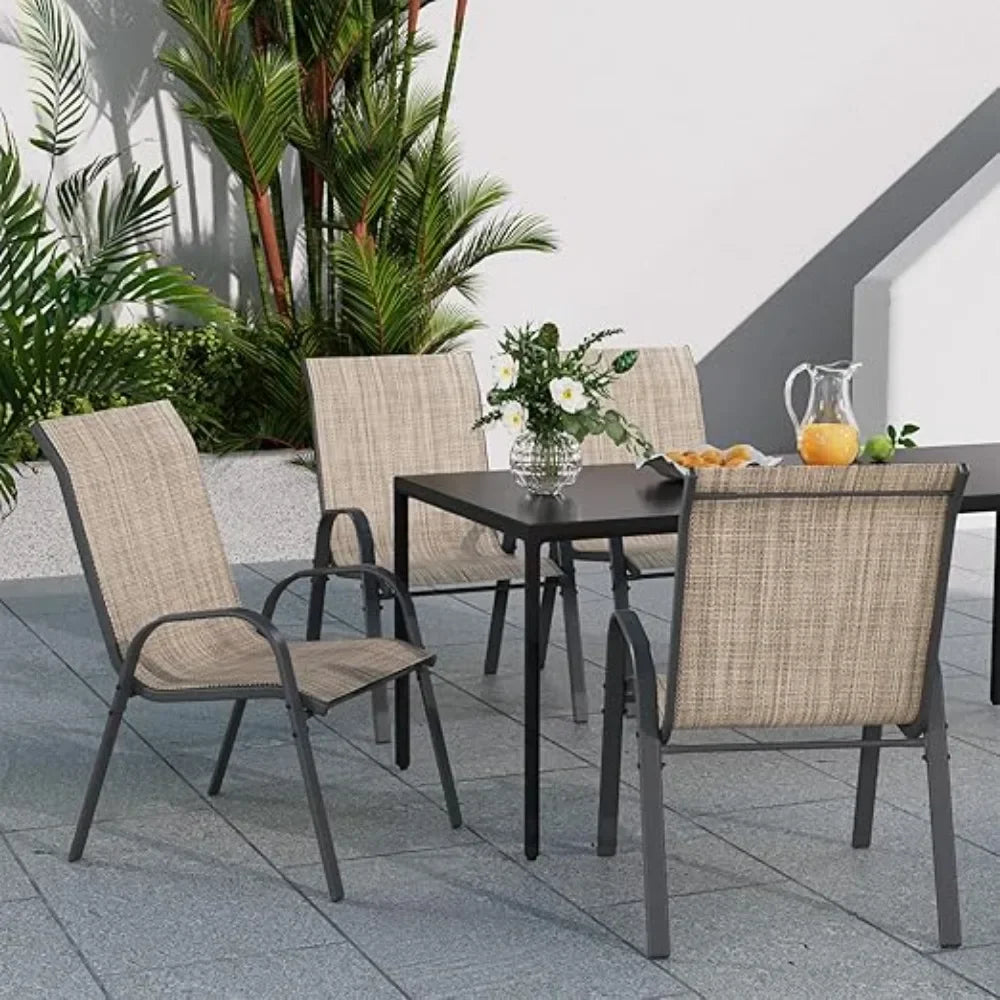 Patio Dining Chairs Set of 4, Outdoor High Stacking Chairs for All Weather, Breathable Seat Fabric and Alloy Steel Frame