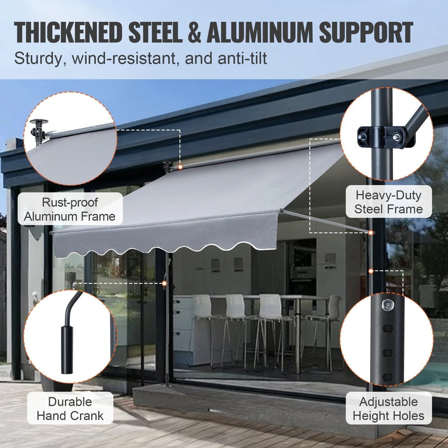 118" Outdoor Retractable Patio Awning Sunshade Shelter, Adjustable Patio Door Window Awning Canopy with 39" Sun Shade Curtain