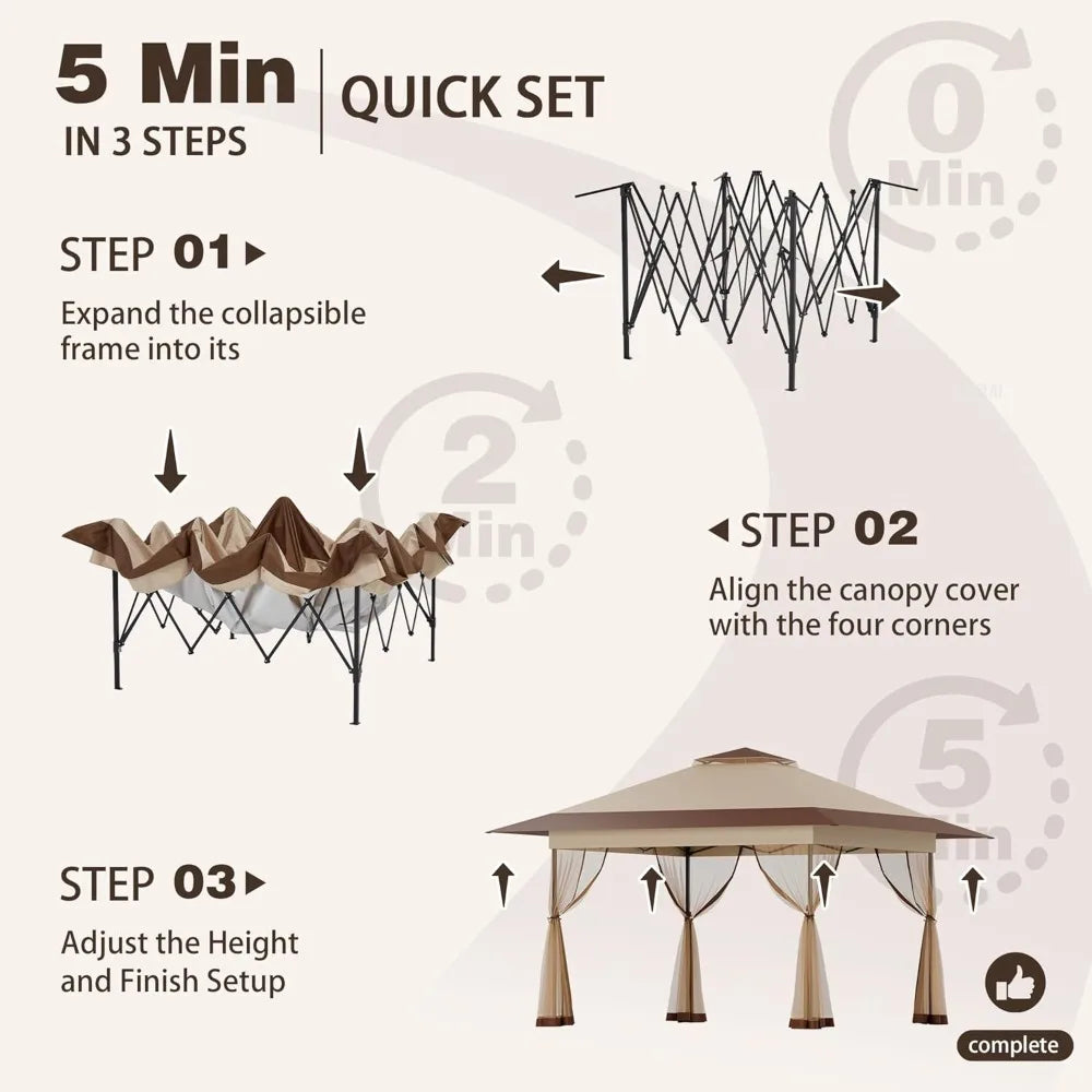 Bezeseller 13x13 Pop Up Gazebo Tent with Mosquito Netting – Quick Set Up, Water-Resistant Outdoor Canopy for Patio, Garden