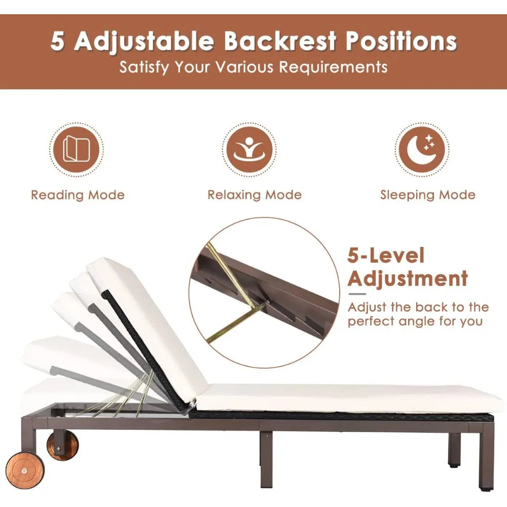 Patio Chaise Lounge Chair Outdoor Rattan Lounger Recliner Chair Adjustable Position Folding Wicker Lounge Chair with