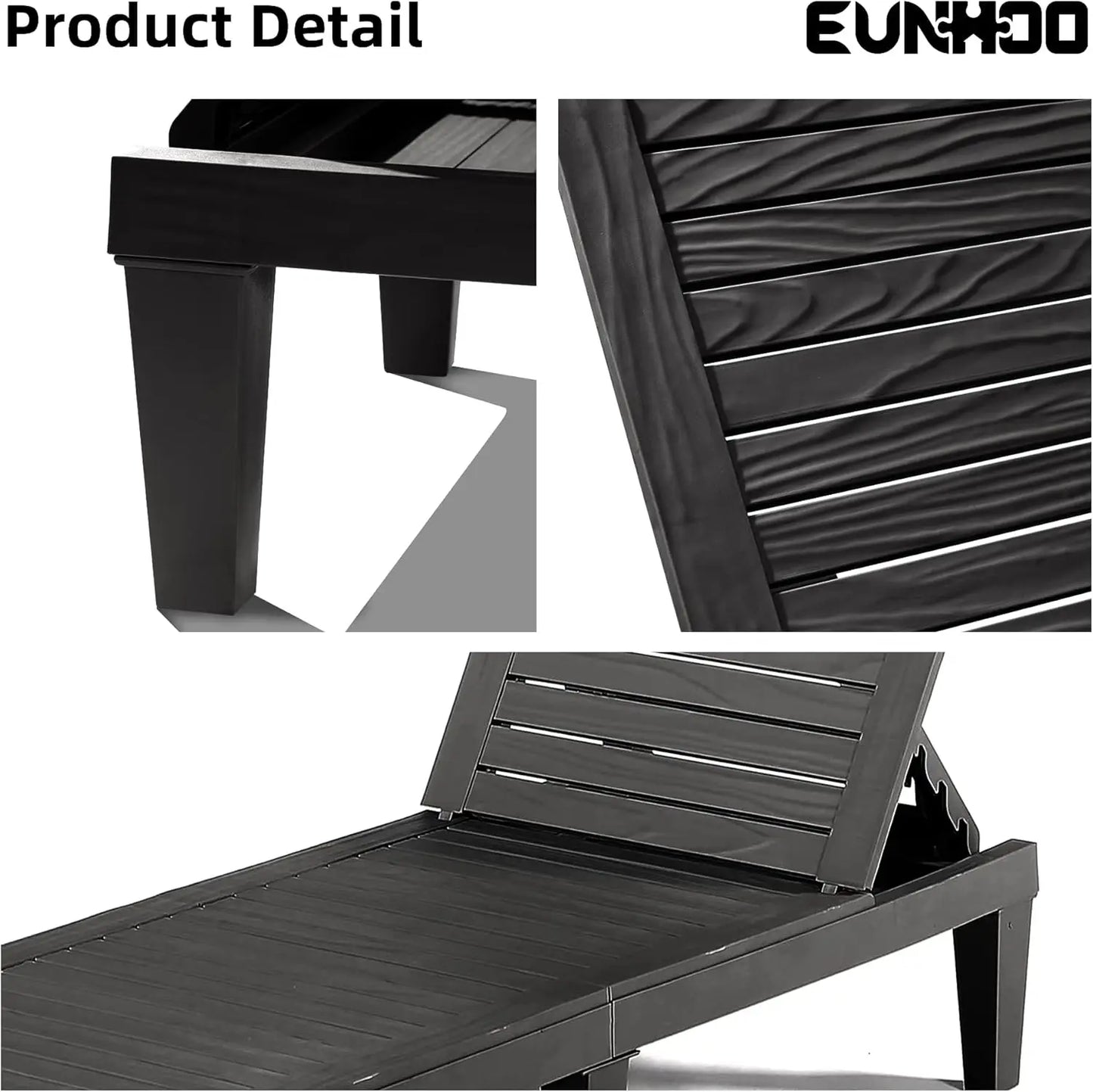 Chaise Lounge Outdoor Set of 4,Adjustable Pool Lounge Chair with 5 Positions Backrest, Waterproof Sun Loungers .Black