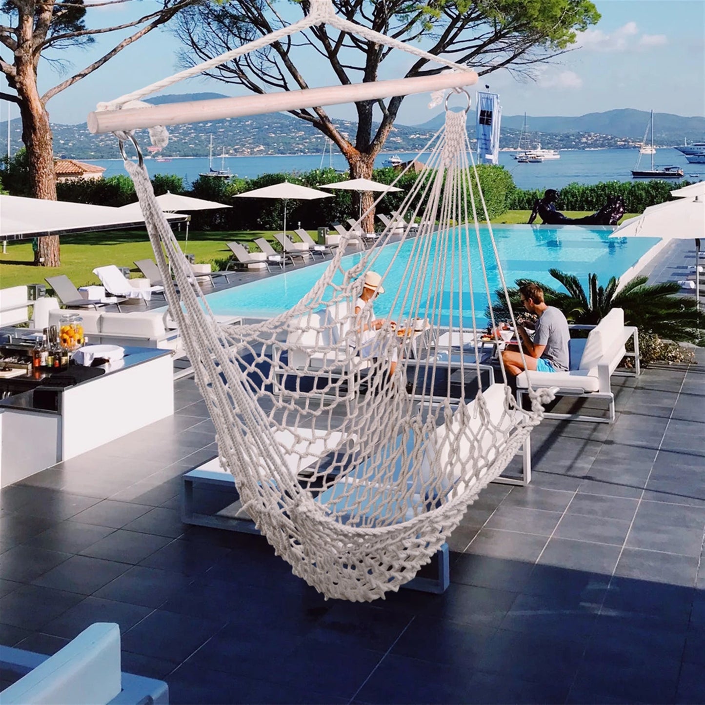 Nordic Style White Hammock Outdoor Indoor Garden Dormitory Bedroom Hanging Chair For Child Adult Swinging Single Safety Hammock