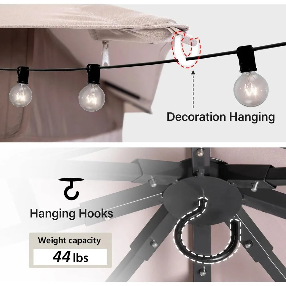 Outdoor Patio Gazebo 10'x13' with Expansion Bolts, Heavy Duty Gazebos Party Tent Shelter with Double Roofs, Mosquito Nets and P