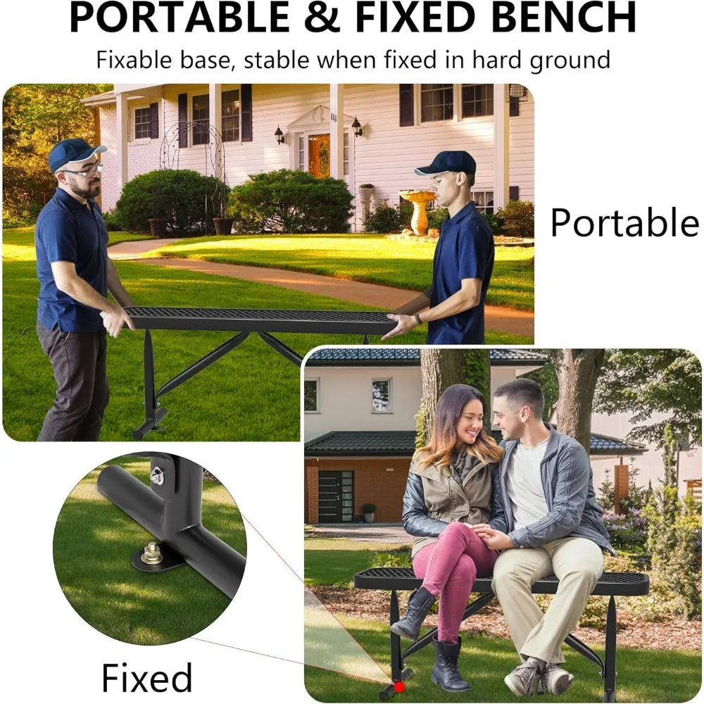 4 Feet Metal Park Bench for Outside, Outdoor Heavy Duty Garden Bench with Portable Frame, Commercial Benches for Shopping Mall,