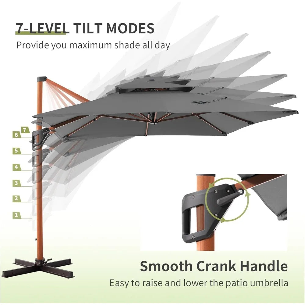 JZAC & QZYD 10 X 13 FT Cantilever Patio Umbrella Outdoor Large Double Top Deluxe Wood Grain Heavy Duty Rectangle Offset Umbrella