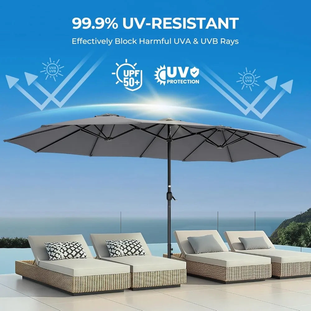 15ft Large Patio Umbrellas with Base Included, Rectangle Oversized Double Sided Umbrella Outdoor Patio for Pool, Market, Deck