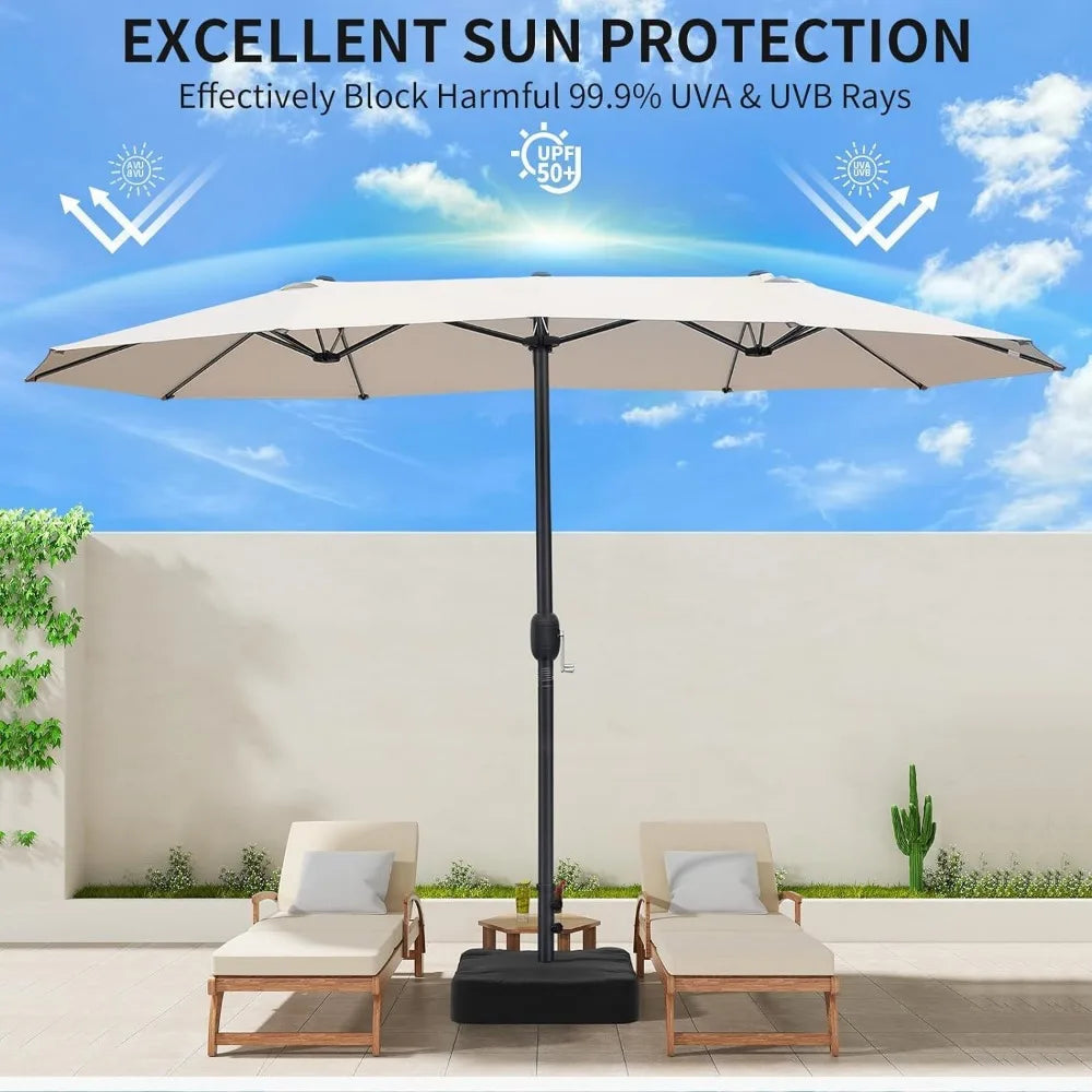 15ft Large Patio Umbrella Not Include Base, Outdoor Double-Sided Rectangle Market Umbrella with Crank Handle