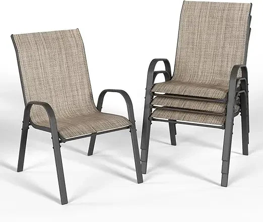 Patio Dining Chairs Set of 4, Outdoor High Stacking Chairs for All Weather, Breathable Seat Fabric and Alloy Steel Frame