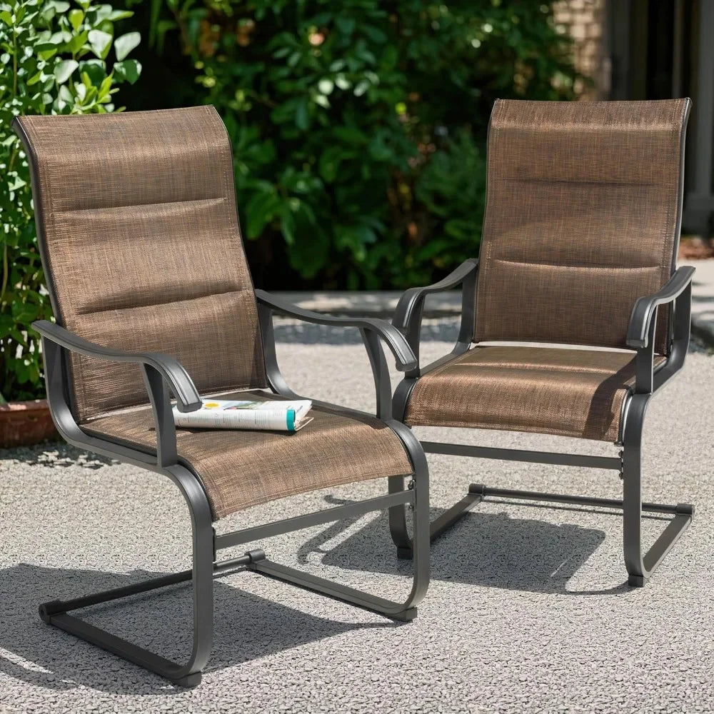 Patio Dining Chairs Set of 2, All Weather Outdoor Padded Textilene Patio Chairs, Breathable Spring Motion Textile High Back