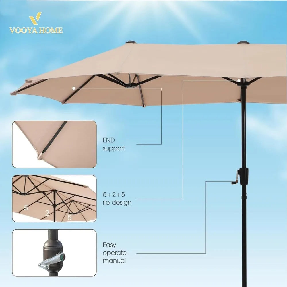 15ft Large Patio Umbrella Not Include Base, Outdoor Double-Sided Rectangle Market Umbrella with Crank Handle