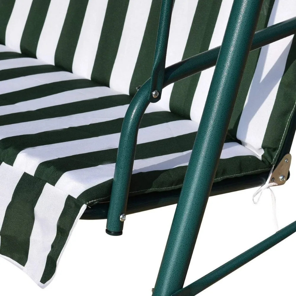 Outdoor 2-Person Canopy Swing Chair Bench,Steel Frame Garden Convertible Loveseat Hammock with Seat and Back Cushion (Green)
