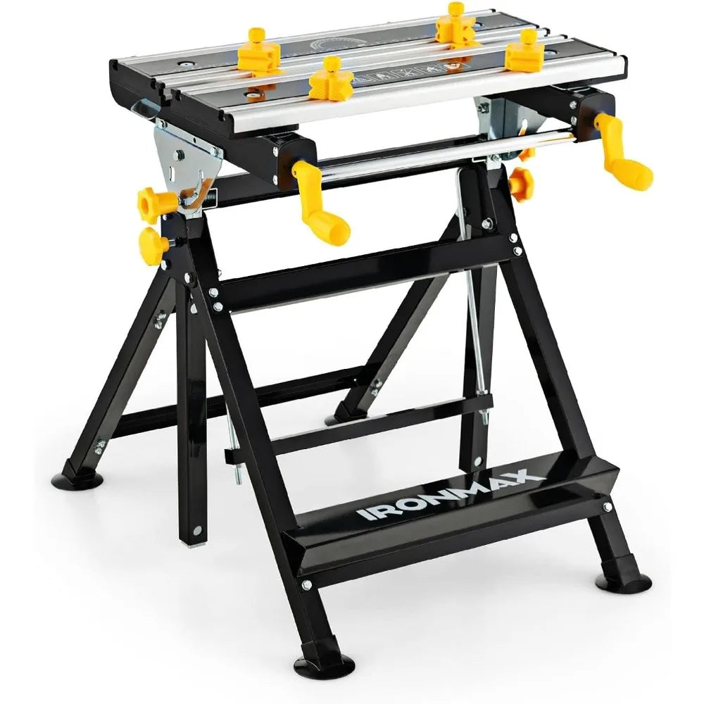 Portable Workbench, Folding Work Table with 7-Level Height Adjustable, 8 Sliding Clamps and Reclining, Folding Workbench and Vi