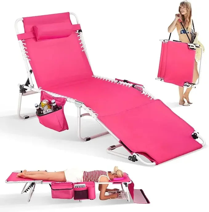 Oversized Tanning Chair with Face Hole & Carrying Bag, Beach Lounge Chair Outdoor for Adults, Folding Lounge Chair
