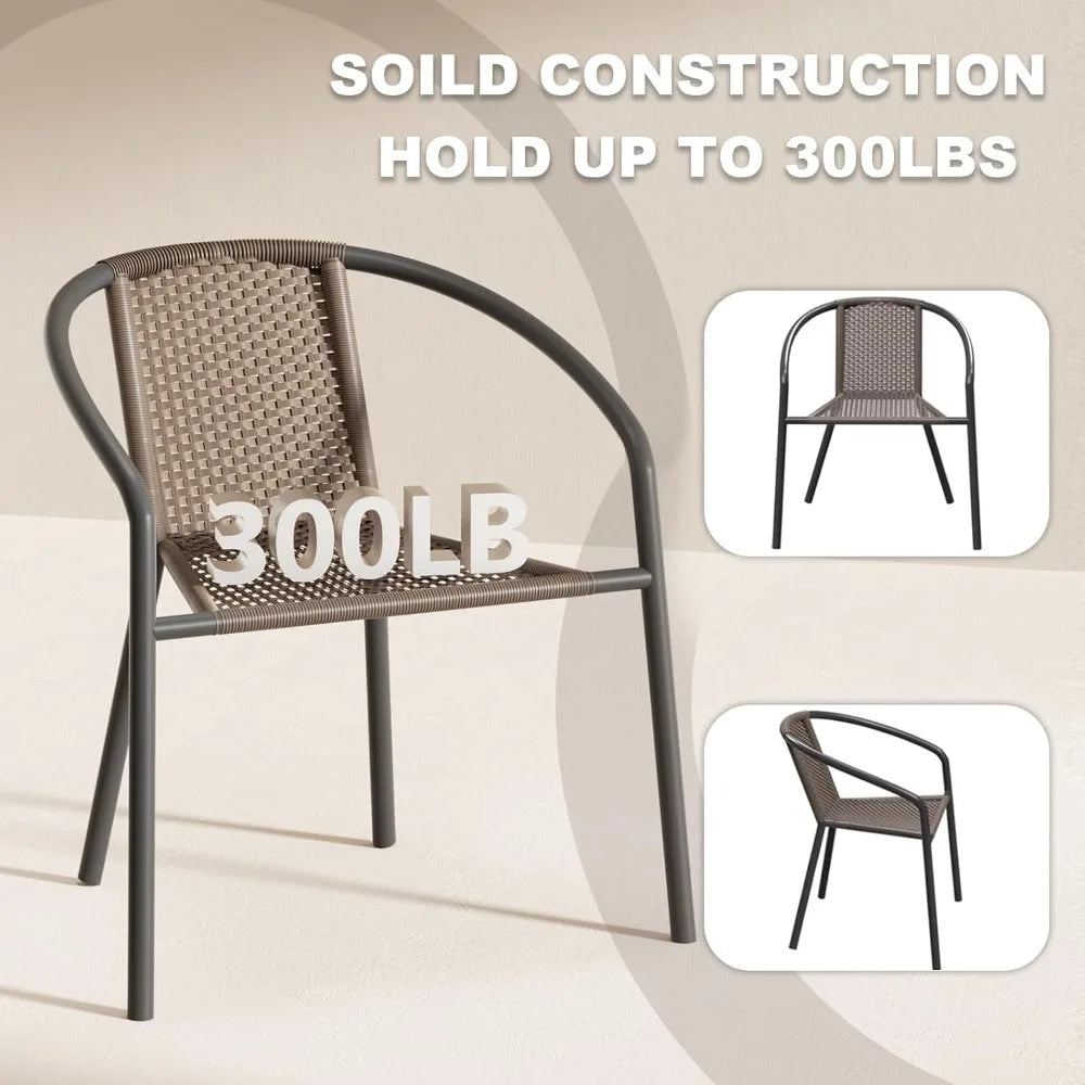 Patio Dining Chairs Set of 4, Outdoor Rattan Stackable Chairs for All Weather, Support 330 LBS, Metal Heavy Duty Portable Chair