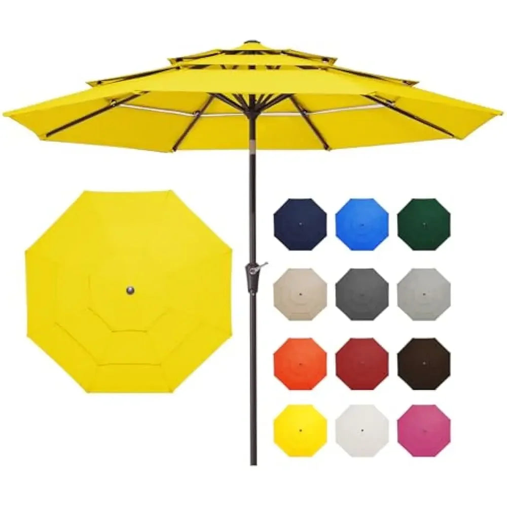 9FT 3 Tier Patio Umbrella Outdoor Umbrella Table Umbrellas w/Push Button Tilt and UV Protection Outside Garden Pool Umbrella