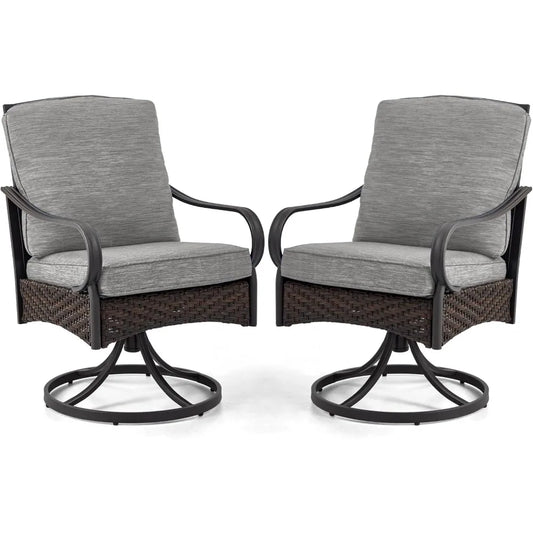 Patio Dining Chairs Set of 2, Outdoor Swivel Rocker Patio Chairs with Cushion, Wicker Patio Chairs for Garden, Backyard, Balcon