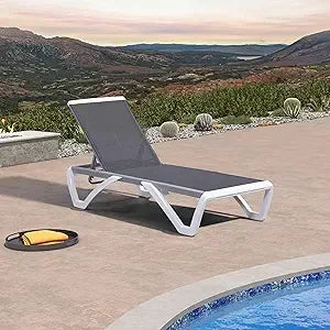 Patio Chaise Lounge Chair Set Outside Aluminum Plastic Stackable Tanning Chairs with Armrests and Side Table for Pool Sunbathin