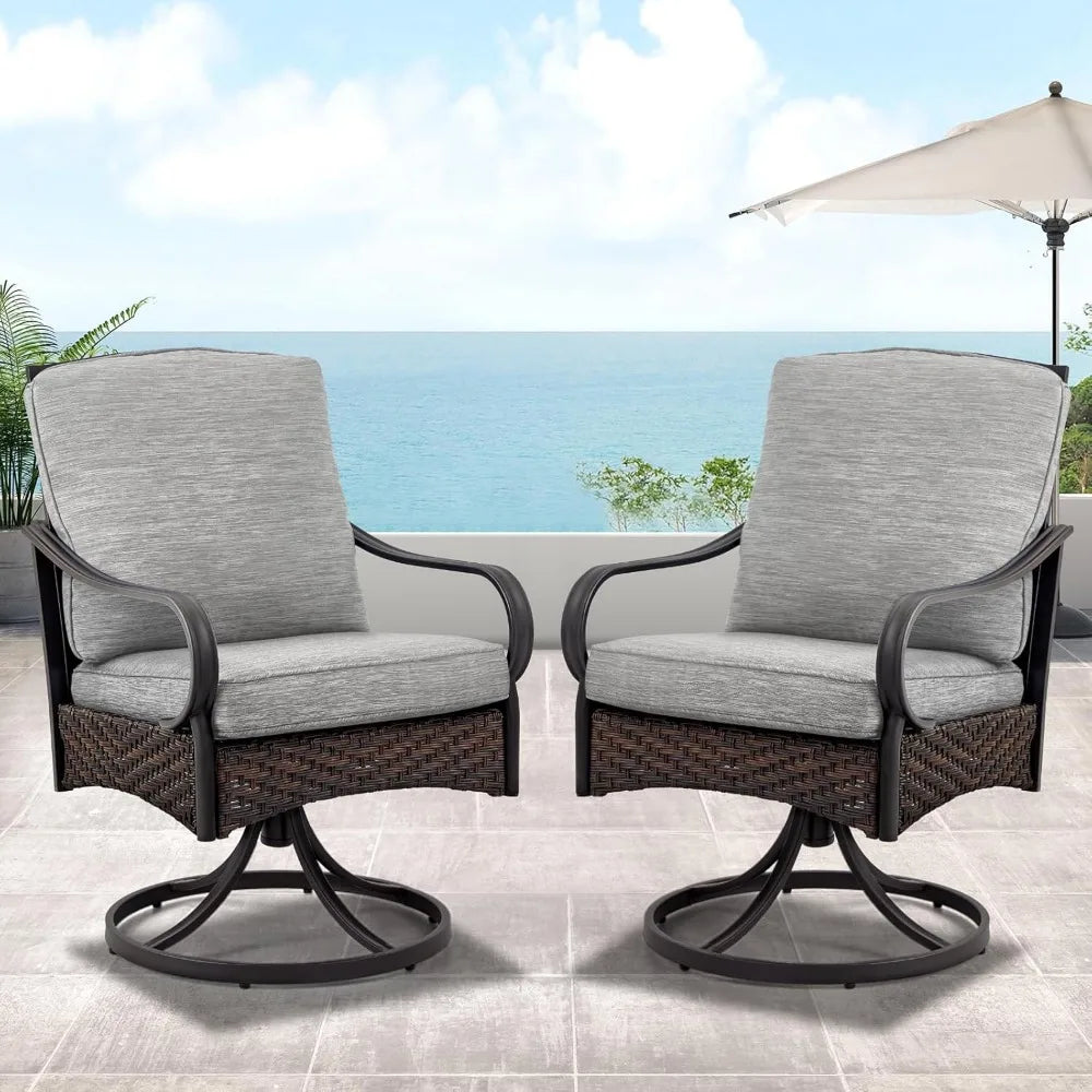 Patio Dining Chairs Set of 2, Outdoor Swivel Rocker Patio Chairs with Cushion, Wicker Patio Chairs for Garden, Backyard, Balcon