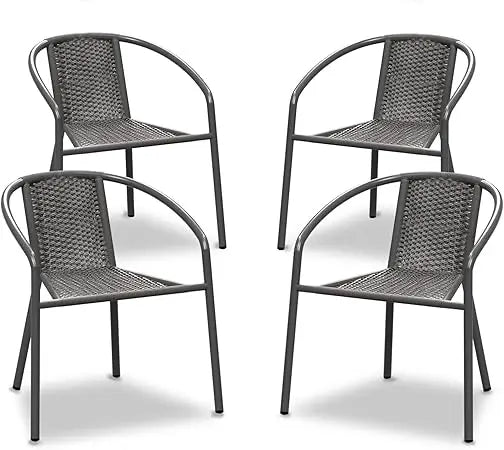 Patio Dining Chairs Set of 4, Outdoor Rattan Stackable Chairs for All Weather, Support 330 LBS, Metal Heavy Duty Portable Chair